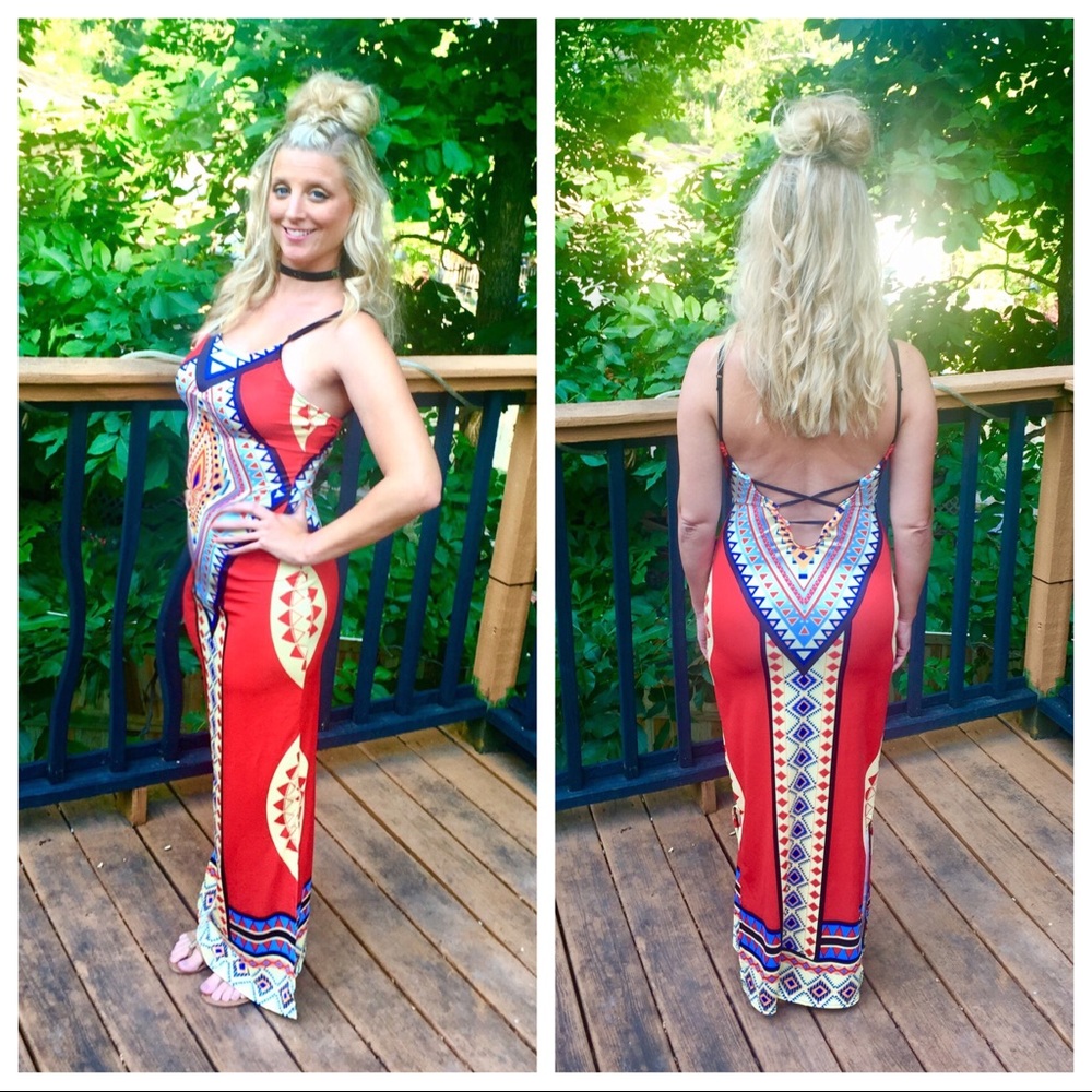 Open back slit dress. So flattering on every shape